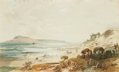 Widok na Portland i zamek Sandsfoot, Dorset (akwarela)