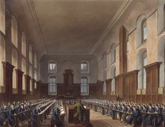 Szkoła pisarstwa, Szpital Chrystusowy, z „Historii Szpitala Chrystusowego” Ackermanna, część „Historii kolegiów”, rycina J. Stadlera, opublikowana w 1816 r. (akwatinta)