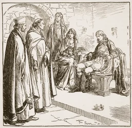 Dunstan, Edwy i Elgiva, ilustracja z „Kościoła anglikańskiego: historia dla ludu” autorstwa H.D.M. Spence-Jones, wyd. ok. 1910 (zdjęcie w sepii)