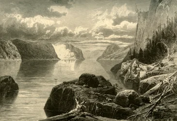 „Point Noir, Trinity Rock i Cape Eternity, rzeka Saguenay”, c1870.
