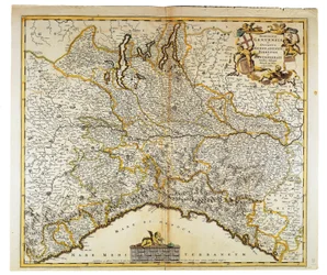 Republika Genui, Księstwo Mediolanu, Parma i Monferrato, Mapa autorstwa Frederika de Wita, Amsterdam, miedzioryt