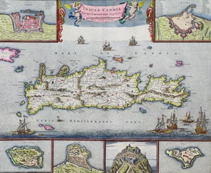 Mapa wyspy Kandii (Krety) z portem morskim Heraklion, ok. 1680