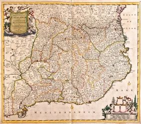Mapa księstwa Katalonii (Hiszpania) (akwaforta