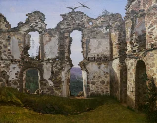 Ruiny Brahehus w Szwecji, studium, ok. 1832 (olej na płótnie)