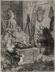 Francois Boucher (1703-1770) malujący portret Jeanne Antoinette Poisson, markizy Pompadour (znanej jako Madame de Pompadour