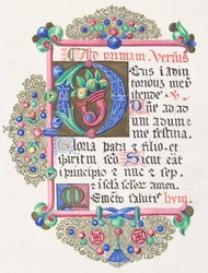 Podświetlana litera D w udekorowanej granicy, 1830-62.