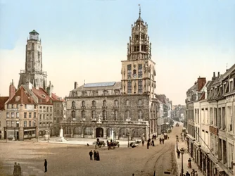 Place dArmes w Calais z Tour de Guet w tle, 1890-1900