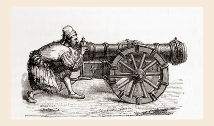 XVI-wieczna niemiecka armata ładująca od zamka, z Les Merveilles de la Science, opublikowana ok. 1870 r. (rycina)
