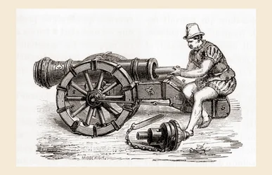 XVI-wieczna niemiecka armata ładująca od zamka, z Les Merveilles de la Science, opublikowana ok. 1870 r. (rycina)