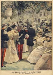Przyjęcie w ogrodzie w Elysee (La Farandole) - ilustracja Meaulle, Fortune Louis (1844-1901) z „Le Petit Journal”, 21 lipca 1895 (rycina)