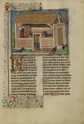 Myśliwy opiekujący się psami hodowlanymi, ok. 1430-40 (tempera, złota, srebrna farba i liść na pergaminie)