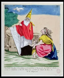 Kobieta konsultująca się z Michelem Nostradame (Nostradamus) (1503-66) styczeń 1790