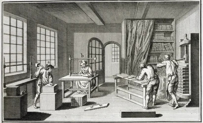 Warsztat bukmacherski, z Encyclopedie des Sciences et Metiers Denisa Diderota (1713-84) wydanej ok. 1770 r.