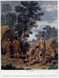 Rodzina Indian Karibów z wyspy Saint Vincent w Indiach Zachodnich Rycina z XIX wieku Muzeum Sztuk Pięknych w Chartres