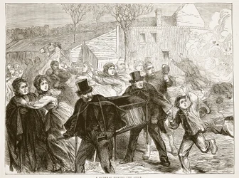 Pogrzeb podczas oblężenia, marzec 1871, ilustracja z Cassells History of the War between France and Germany, 1870-1871