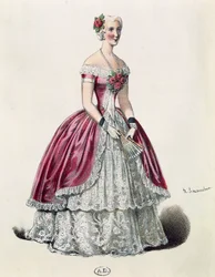 Aktorka Eugenie Doche (1821-1900) w roli tytułowej w Damie kameliowej, dramacie Aleksandra Dumasa fils (1824-1895), Francja