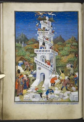 Dodaj Ms 18850 f.17v Budowa wieży Babel, z Księgi Godzin (Godziny Bedforda) c.1410-30 (atrament, kolor i złoto na welinie)