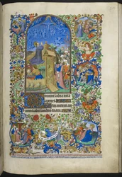 Dodaj Ms 18850 f.208r, Godziny męki: Agonia w ogrodzie, z dodatkowymi scenami w obramowaniu, z Księgi Godzin (Godziny Bedforda) c.1410-30 (atrament, kolor i złoto na welinie)