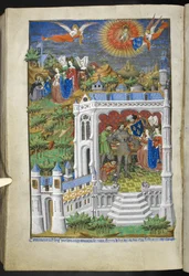 Dodaj Ms 18850 f.288v, Legenda o Fleurs de Lys, z Księgi Godzin (Godziny Bedforda) c.1410-30 (atrament, kolor i złoto na welinie)