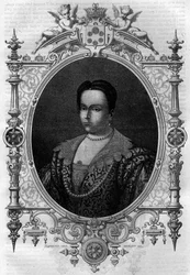 Adelajda Burgundzka (931-999), wdowa Lothaire (hrabia Paryża i książę Francji) i druga żona Otona I Wielkiego. Grawer w „Histoire des Papes-Rois-Queen and Empereurs a travers les Century” Maurice Lachatre