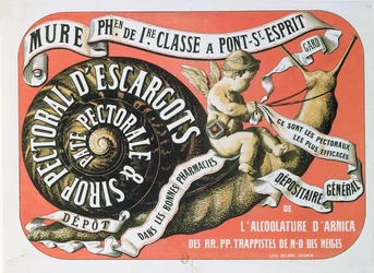 Reklama syropu piersiowego Syrop Pectoral dEscargots, c.1860