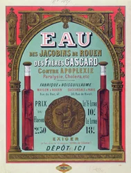 Reklama „Eau des Jacobins de Rouen”, połowa XIX wieku (kolor lito)