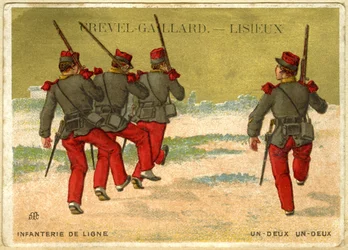 Chromolitografia reklamowa Grevela-Gaillarda, Lisieux, piechoty internetowej, raz dwa, raz dwa (chromolitografia)
