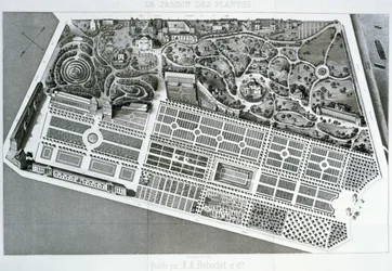 Widok z lotu ptaka na plan Jardin des Plantes w Paryżu, 1842 r.