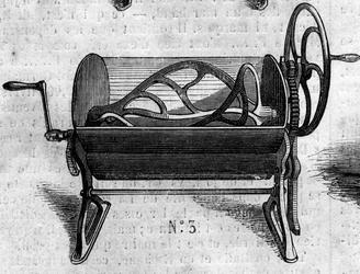 Maszyna rolnicza: mechaniczna petrin do wypieku chleba prezentowana na Wystawie Rolniczej w 1860 roku w Paryżu. Grawerowanie w „”Le Monde Illustré””n°168 z 30 czerwca