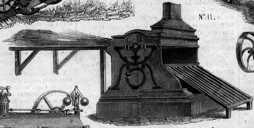 Maszyna rolnicza: młocarnia zaprezentowana na paryskim konkursie rolniczym w 1860 r. Grawer „” Le Monde Illustré” nr 169 z 7 lipca 1860 r.