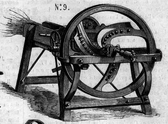 Maszyna rolnicza: angielska siekiera słomiana zaprezentowana na paryskim konkursie rolniczym w 1860 r. Grawer „” Le Monde Illustré” nr 169 z 7 lipca 1860 r.