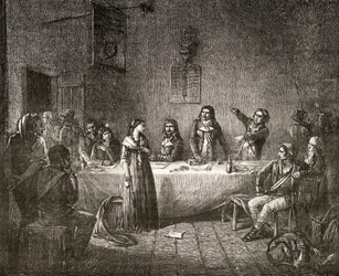 Aimee Cecile Renault przed Komitetem Rewolucyjnym, z „Histoire de la Revolution Francaise” Louisa Blanca (1811-82)