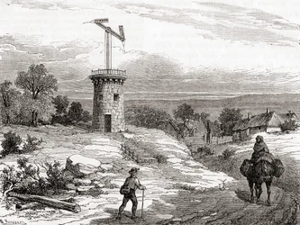 Powietrzna poczta telegraficzna w XVIII w. z Les Merveilles de la Science, wydana ok. 1870 r. (rycina)