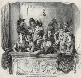Loża awangardowa w teatrze luksemburskim w Paryżu w XIX wieku Grawer w „Tableau-de-Paris” Edmonda Texiera 1852