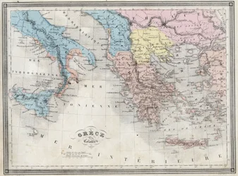 Starożytna Grecja i jej kolonie - Tablica z „Uniwersalnego Atlasu Geografii Starożytnej i Współczesnej dla Szkół Mieszkaniowych” autorstwa Vuillemina - ca. 1845