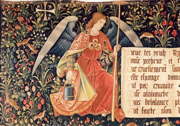 Anioł z gąbką przymocowaną do pręta, detal z The Angels Bearing Instruments of the Passion