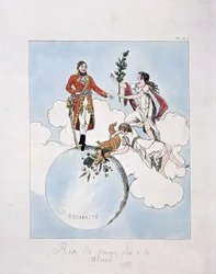 Apoteoza Napoleona-Bonapartego podczas zamachu stanu 18 brumaire roku VIII (9.11.1799). (nimfy prezentują mu laur i róg obfitości)