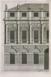 Projekt architektoniczny ukazujący palladiańskie proporcje, rytowany przez Bernarda Picarta (1673-1733) ok. 1716