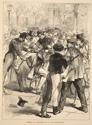 Aresztowanie pruskiego szpiega na bulwarach, wrzesień 1870 r., ilustracja z "Cassell
