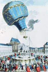 Wzlot balonu na gorące powietrze braci Montgolfier przed rodziną królewską w Wersalu w 1783 roku