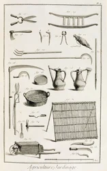 Asortyment narzędzi ogrodniczych, z Encyclopedie des Sciences et Metiers autorstwa Denisa Diderota (1713-84) opublikowany ok. 1770
