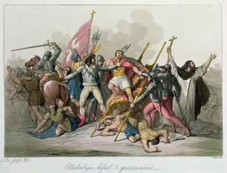 Atahualpa (ok.1502-33) pokonany i wzięty do niewoli przez wojska Francisco Pizarro (ok.1478-1541) 1820