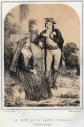 Stroje baskijskie - Niemowa dolina Ossau - grawerowanie w „Les soirees de mon uncle pamiątki et recits de voyages” MORING MICHEL - Koniec XIX wieku