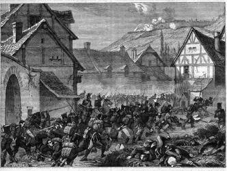 Bitwa pod Laon, 9-19 marca 1814 (zwycięstwo aliantów pod wodzą Bluchera nad Napoleonem I) - Bitwa pod Laon, Marechal Ney na czele dywizji przejmuje przedmieście Semilly - w „Histoire de l