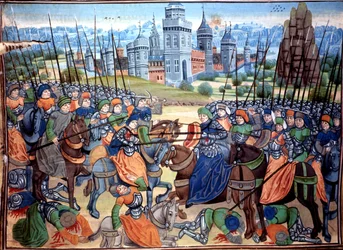 Bitwa krzyżowców i wojsk pogańskich w pobliżu miasta Aleppo, ok. 1464 r. (rękopis)