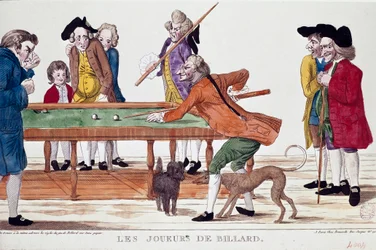 Bilardy (termidor roku 8 rewolucyjnego kalendarza) (1800). Kreskówka. Grawerowanie barwne francuskiej szkoły okresu rewolucyjnego. Paryż, Muzeum Carnavalet