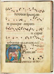 Narodziny Dziewicy, Gradual, f.76 (atrament, tempera i złoto płatkowe na pergaminie)