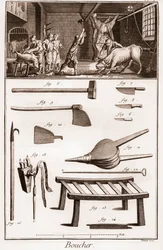 Boucher - Butchery - Butchery - „” The Great Encyclopedia lub Dictionnaire Raisonne des Sciences, des Arts et des Metiers” (Encyklopedia lub słownik nauk, sztuki i zawodów) autorstwa Denisa Diderota (1713-1784) i Jeana d