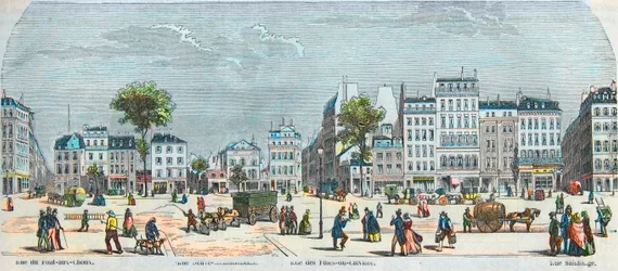 Boulevard des Filles du Calvaire i Boulevard du Temple - Rue Pont aux Choux - Rue des Filles-du-Calvaire - Rue Saintonge - Grawerowane w „Tableau-de-Paris” przez Edmonda Texiera 1852