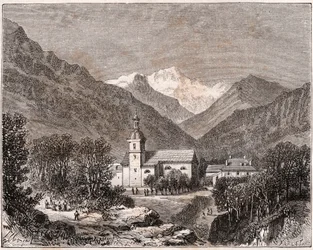 Brides-les-Bains (Brides les Bains) - Sabaudia - grawer w „Ilustracja Francji: geografia, historia, administracja statystyczna” autorstwa V.A. Słodowo-Brązowy. 1884